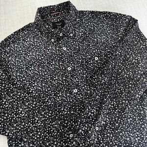 Level Ten Mens Modern‎ Black Floral Button Down Shirt Large 100% Cotton